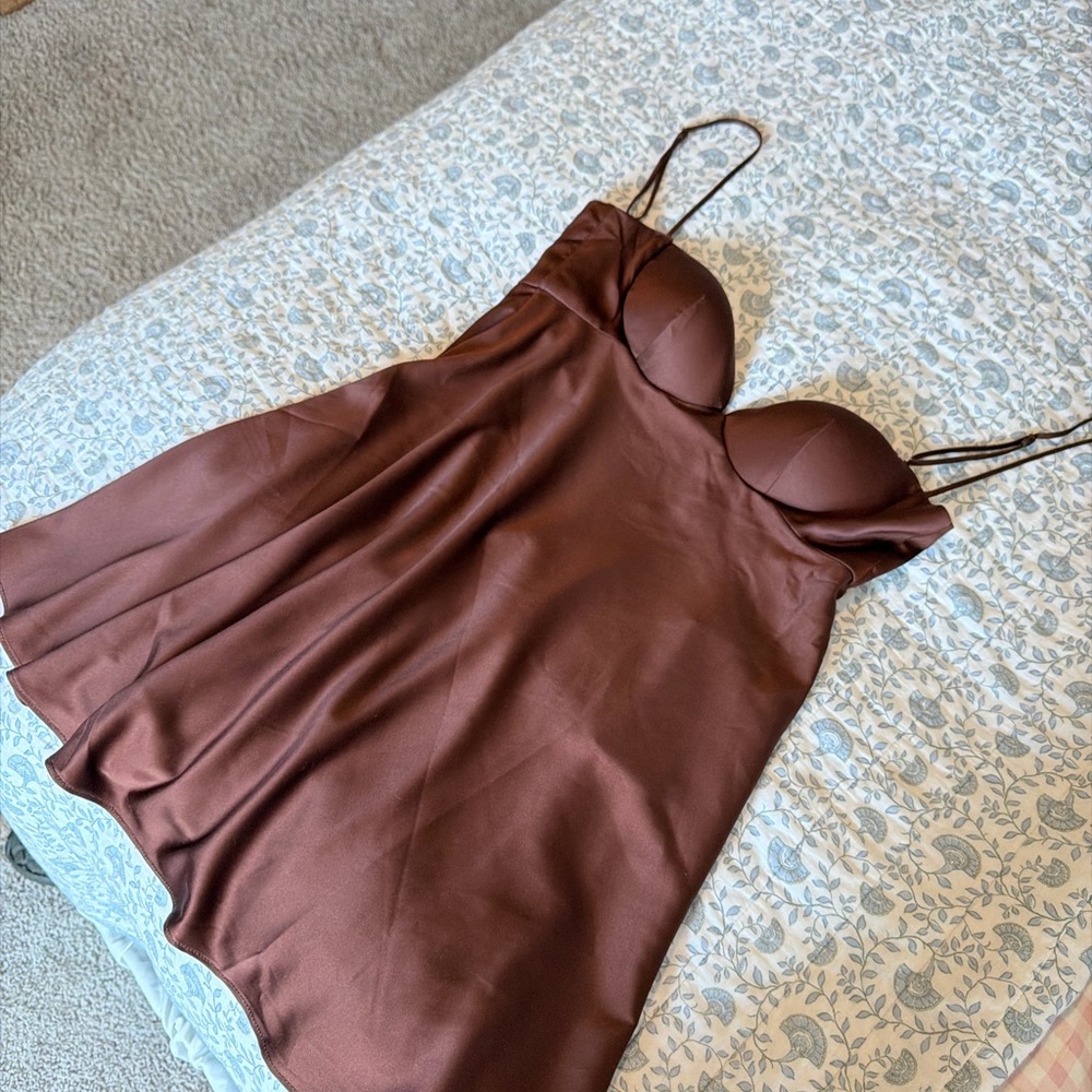 Oh Polly Chocolate Brown Satin Mini Dress